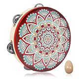 Tambourine Hand Held Drum 8 inch Tamborine Musical Instrument for Kids Adults Metal Jingles Percussion Gift Apply to Family KTV Party School,Giving Maraca *1 set