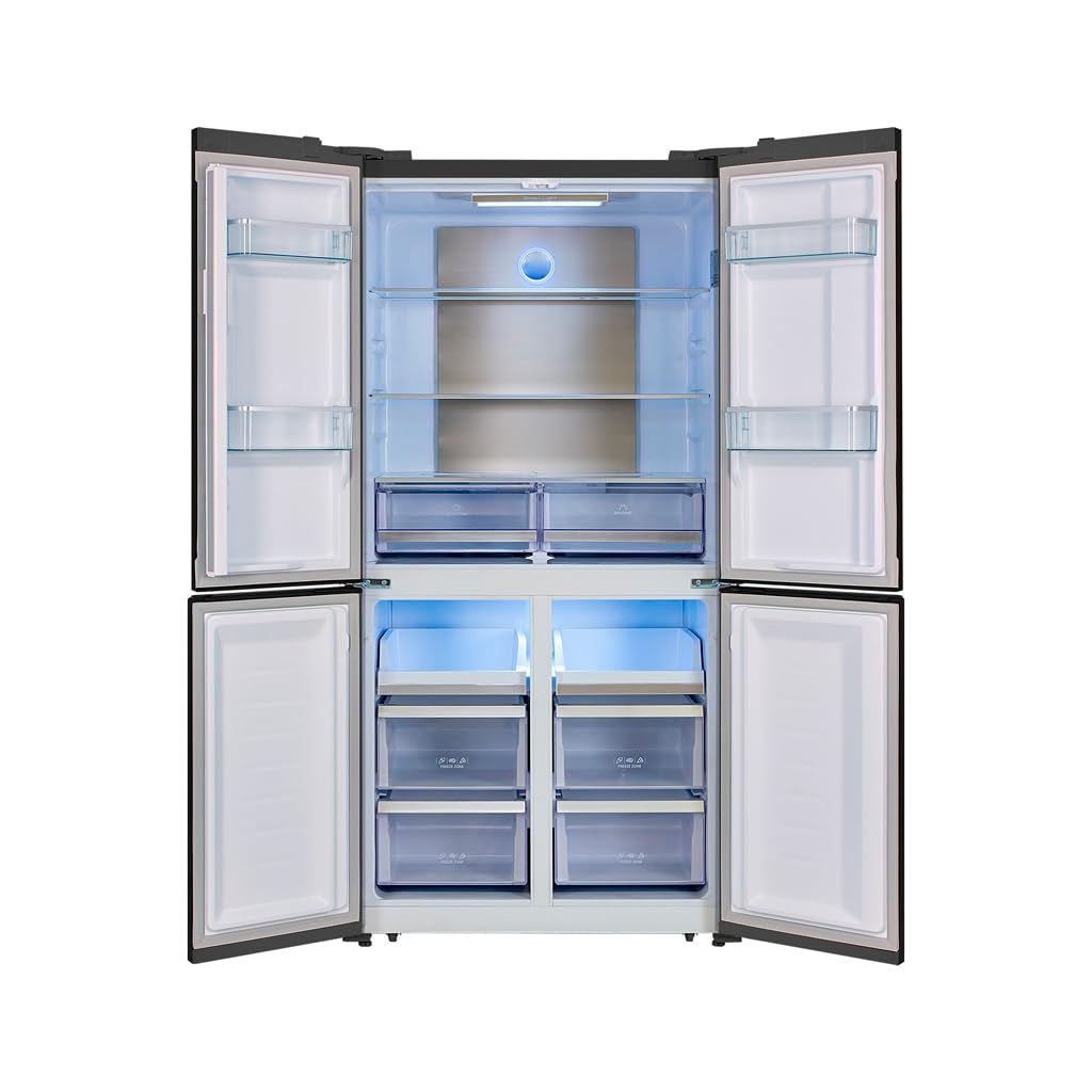 EVVO Frigorífico 4 puertas F100, Motor Inverter, Total No Frost, 321l + 169l, Freon Free, Pantalla exterior, Clase E (Inox, Sin depósito de agua)