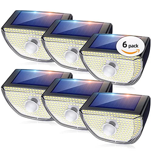 Whousewe Luce Solare LED Esterno, 200 LED Faretti Solari a Led da Esterno 3 Modalità Lampada da Esterno con Sensore di Movimento IP65 Impermeabile per Giardino Wireless 6 Pezzi