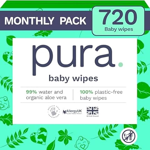 Pura Eco Friendly Baby Water Wipes, 720 Wet Wipes Cover