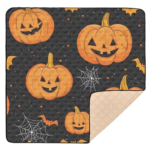 BOESI Doodle Halloween Pumpkin Baby Play Mat, 50“ X 50” Washable Folding Crawling Mat, Baby Floor Mat, Soft, Non-Slip