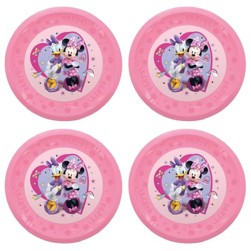 Procos - Plato de plástico Minnie Mouse Junior, 4 piezas, reutilizable, vajilla de fiesta para cumpleaños o fiesta temática, Mickey