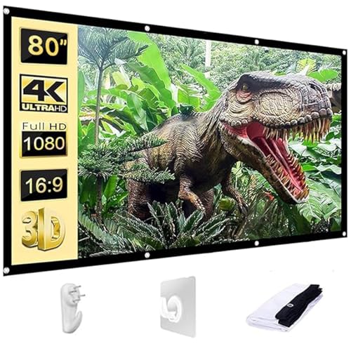 Image of AAJK 80 inch Projector Screen, Washable Projector Screen 16:9 Foldable Anti-Crease Portable Projector Movies Screen for Home Theater Outdoor Indoor Support Double Sided Projection