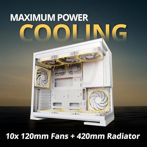 Image of Geometric Future M5 Tempered Glass Mid Tower, E-ATX /ATX Gaming Case, 1.2mm Steel, Type C, Toolless Panels, Support 420 /360 Radiator, Dual-Chamber, White, GEO-M5-W
