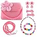 Oisee Little Girls Purse , Cute Kids Flower Handbag Set , Plush Bag with Necklace Bracelet Earring and Hair Clip，Sweet Girls Make Up Accessory-Pink