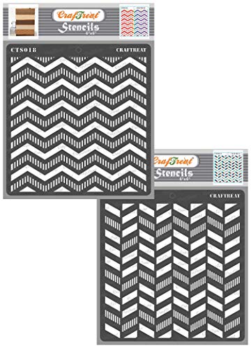Craftreat Geometric Stencils For Painting On Wood, Wall, Tile , Canvas, Paper, Fabric And Floor - Striped Chevrons And Striped Herrringbone - 2 Pcs - 6X6 Inches Each - Reusable Diy Craft Stencils #TOP6