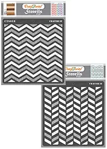 Pattern Stencils for Craft and Art - Striped Chevrons and Striped Herrringbone Stencil (2 Pcs) - Size: 6X6 Inches - Stencil Geometric Patterns - Geometrical Shape Stencil