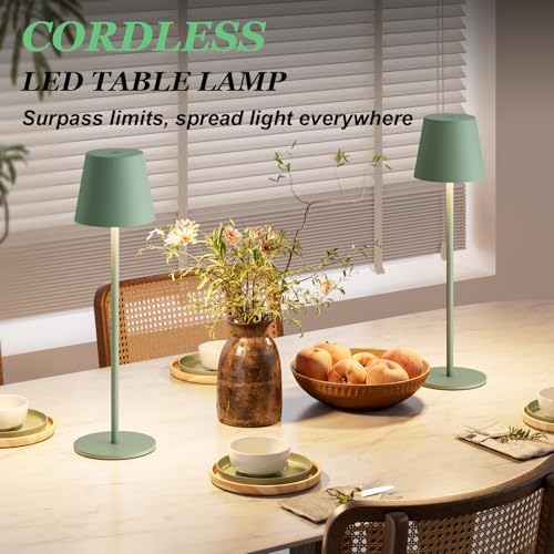 Image of Kakanuo Cordless Table Lamp Rechargeable Green - KK 2 Pack 5000mAH Battery Operated Lamp for Dining Table, 3 Color Stepless Dimming Wireless Lamp for Counter, Outdoor Patio, Touch Control