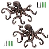Sumnacon Cast Iron Coat Hook 2Pcs Octopus Towel Holder Decorative Towel Rack with Screws Octopus Key Holder Wall Nautical Wall Hook for Enterway Bathroom Red Bronze