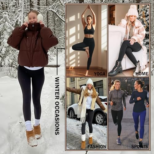 NEW YOUNG 3 Pack Fleece Lined Leggings with Pockets for Women,High Waisted Thermal Warm Winter Yoga Pants4