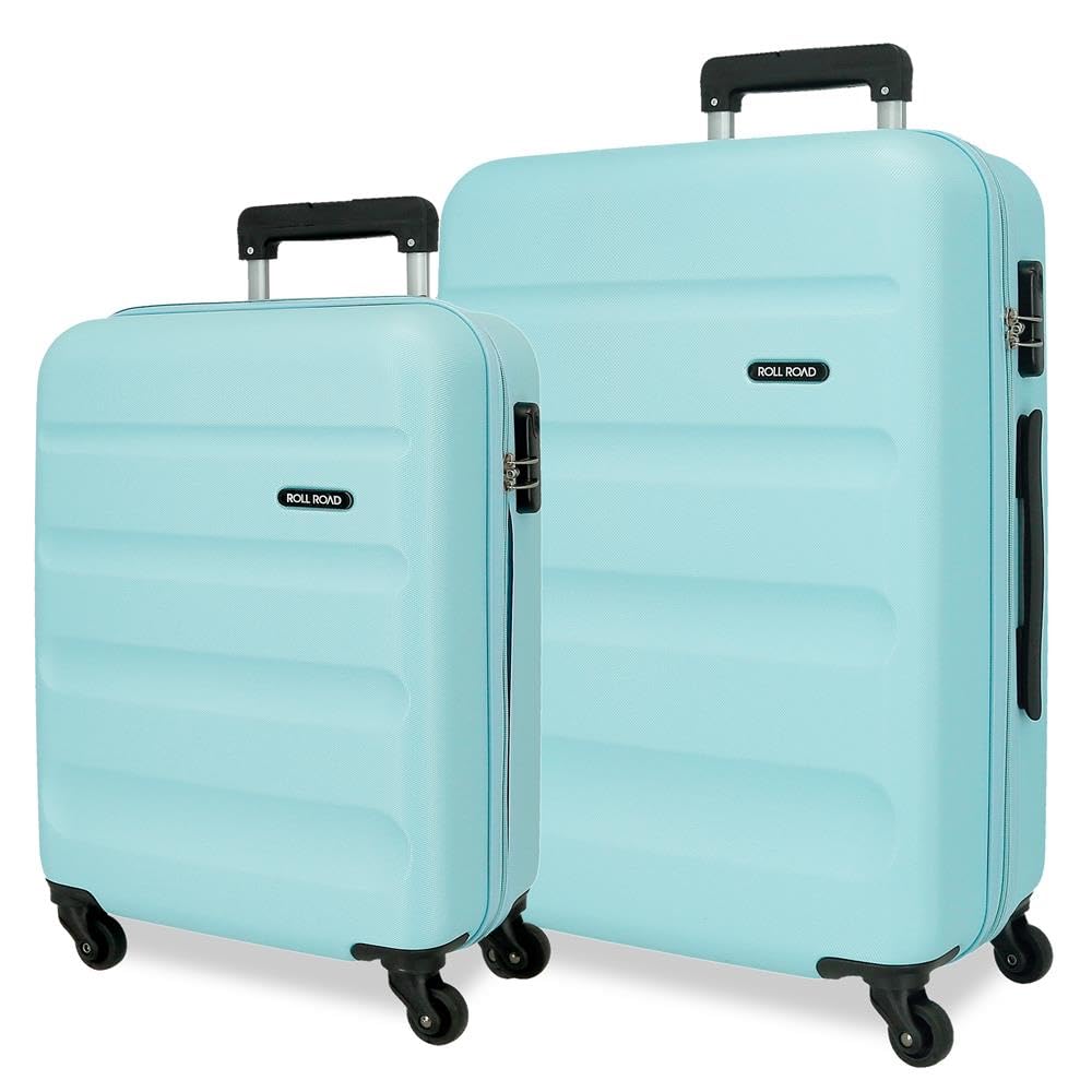 ROLL ROAD Flex Rigid Suitcase Made of ABS, a Material, Combination Closure Side 4 Double Wheels Luggage Hand, Practical Interior with One Compartment, Bluish, 38 x 55 x 20 cm, 46 x 65 x 23 cm, Set of