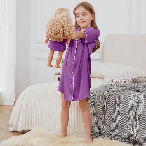 QPANCY Matching Girls & Doll Satin Nightgowns Short Sleeve Button Down Nightshirt Pajama Silk Night Dresses Loungewear4