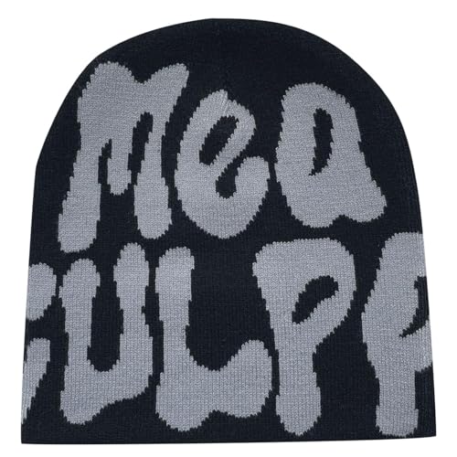 Y2k Beanie Mütze - Warme Strickmütze für Herren und Damen, Hip Hop Style (Acryl, Dunkelgrau)