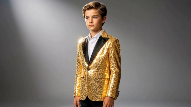 Chaqueta de lentejuelas para niños, disfraz de esmoquin miniatura 7
