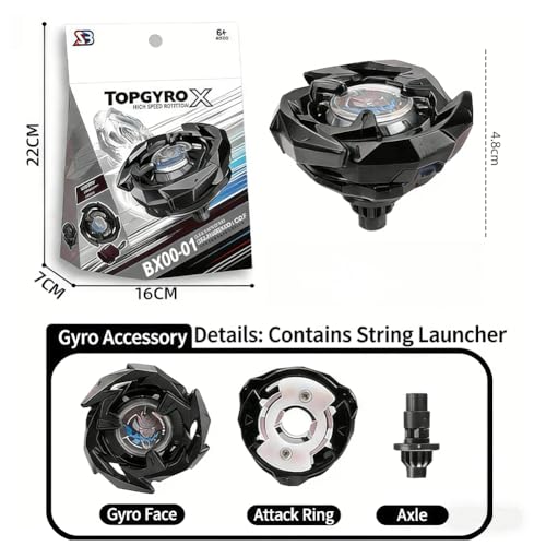 Rotierender Top Set, Spinning Tops Deluxe Set, mit String Launcher & Right-Spin Top, High-Speed Action & Epic Battles, Kreisel und Starter Spinning Battle Pack (Schwarz)