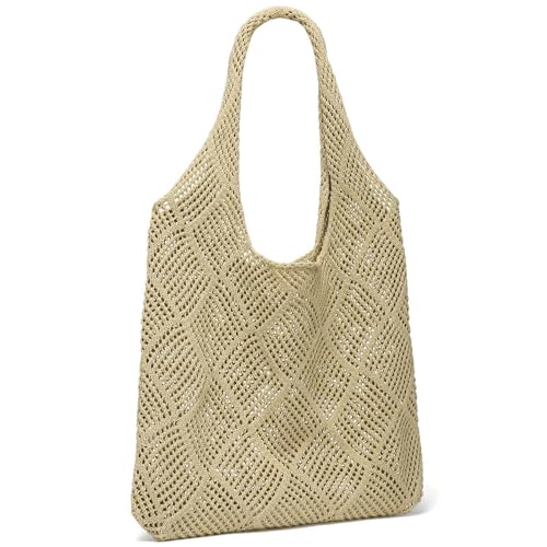 Image of CATMICOO Crochet Beach Bag Tote: Small Knit Bag Summer Shoulder Bag for Vacation
