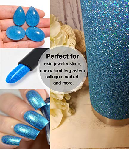 Glitzerpulver, JEMESI Blau Feiner Glitter 100G, Holographic Glitzer Pulver, Glitzerpuder für Epoxidharz, Nagel, Gießen… – Bild 4