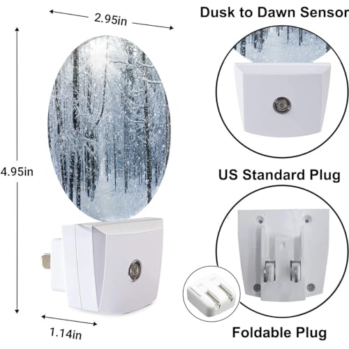 Image of Winter Magic Snowy Landscape Night Lights Plug into Wall Snow Falling Forest Branch Plug-in Nightlight Auto on /Off Dim Light Sleep Friendly for Family Friends Holiday Gifts & Home Decor