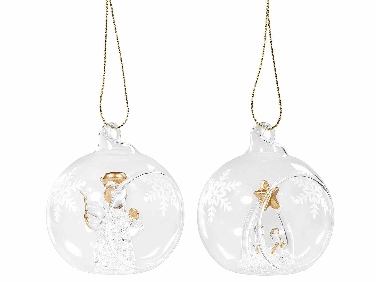 Gruppo Maruccia Juego de 16 bolas de Navidad de cristal para colgar con ángeles y natividad – Adornos para árbol, casa – Diámetro 6 centímetros