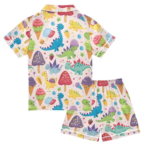 ALAZA Dinosaur Ice Cream Mushroom Satin Pajamas Set Short Sleeve Button Down Sleepwear Summer Pjs 2 Piece2