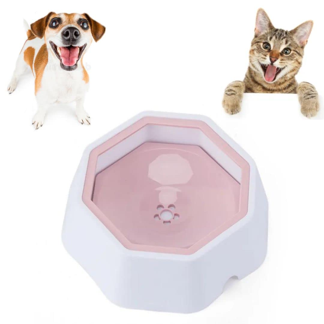 Bebedero para Perro Automático Antigoteo Cuenco AntiSalpicaduras para Gato, Tazón de Agua Flotante Portátil a Prueba de Polvo. Zero Splash Dog Bowl, Sin Derrames. 1 Litro – Rosa