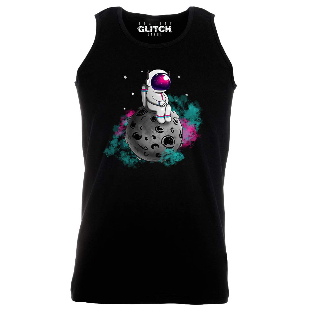 Reality Glitch Spaceman Moon Mens Vest Black