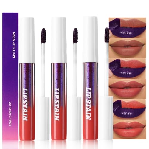 Image of evpct 3Pcs Peel Off Lip Stain Tints, Nude Brown Orange Red Matte Liquid Lipstick Lip Stain Long Lasting Waterproof for Women, Non-sticky Lipstick Peel Off High Pigment No Faded Smudge-proof Lip Stains