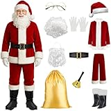 Yunsuelo Weihnachtsmann Kostüm für Männer Deluxe Erwachsene Santa Anzug Herren Rot 11teilig set für herren Weihnachtsmann Outfit Weihnachten Nikolaus Kostüm Cosplay Party (XL)