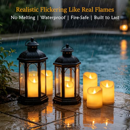 Image of antizer Flameless Candles Set of 9 Plastic LED Ivory Pillars with 2 Remotes & Timer, Battery Operated Outdoor Decor for Garden Patio, Wedding & Home Festival (Ivory - 3 inch D x 9 Pack)
