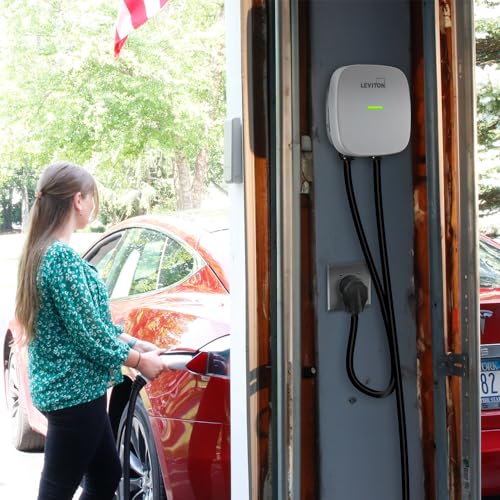 Image of Leviton 50 Amp EV Charging Receptacle /Outlet, Heavy Duty, Weather Resistant, 1450W, Black