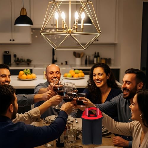 Wine Carrier, Wine Bottle Carrier Bag Insulated Two Bottle Holder with Secure Handle, Reusable for Travel Restaurant Party Beach Christmas, Black Red