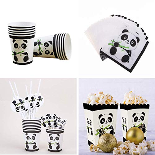 Amycute 75 stuks panda-verjaardagsdecoratie, panda-feestservies, kartonnen borden voor kinderverjaardag, panda-partyset… - Image 5