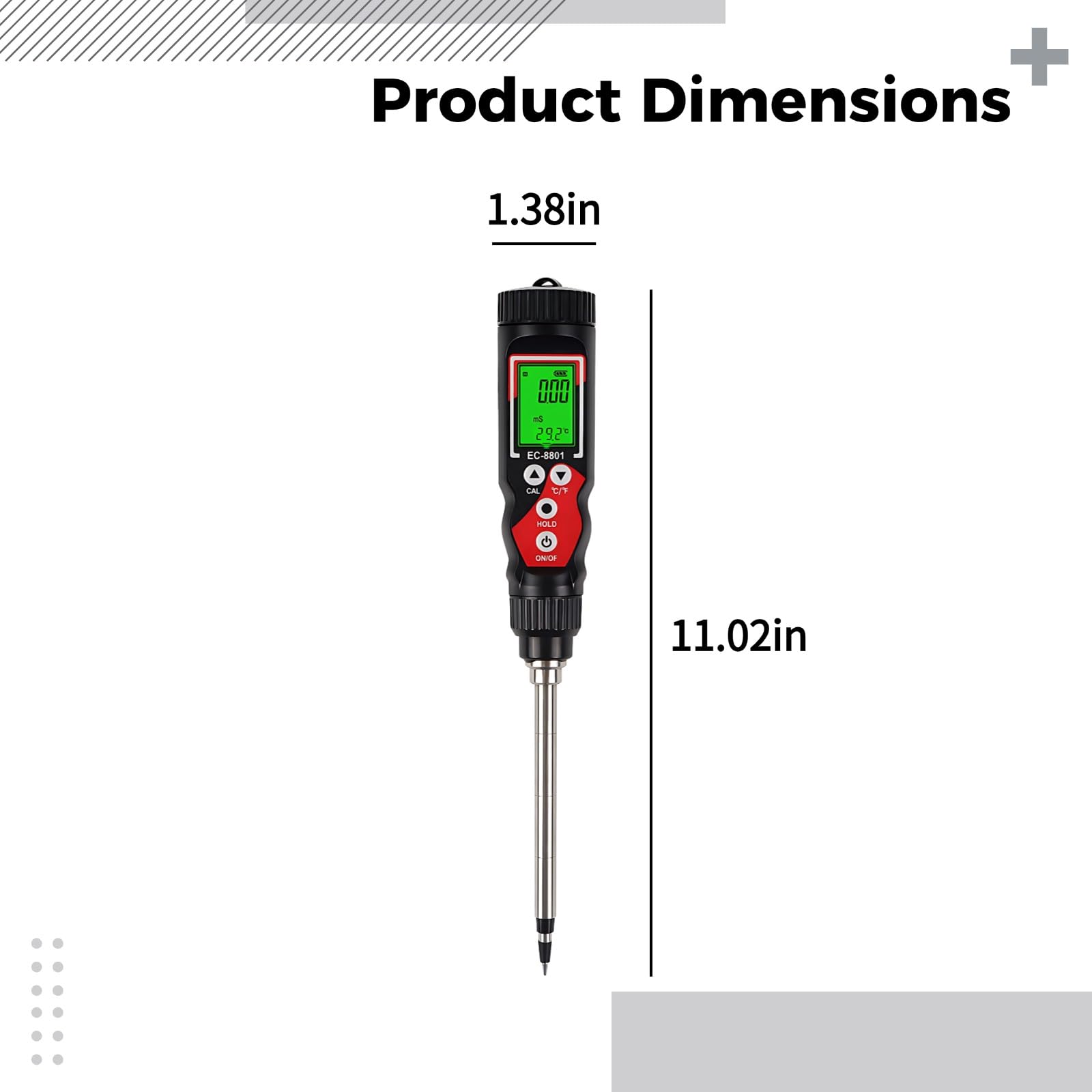 Tester CE e temperatura del suolo, tester del suolo 2 in 1, ad alta precisione, impermeabile, tester di monitoraggio CE e temperatura con display, ideale per campi, colture idroponiche e