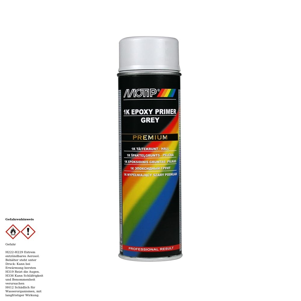 Motip Imprimación epoxi 1K, imprimación, color gris y gris, pintura en spray 004120, 500 ml