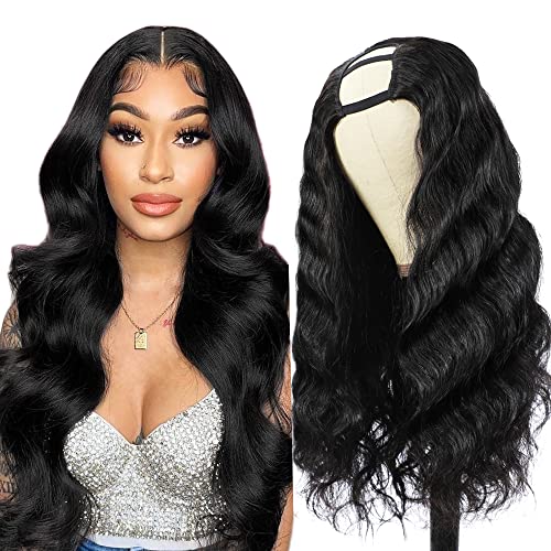 Body Wave V Part U Part Wig Human Hair Clip in Half Wig 26 Inch 2 x4 U Shape Glueless None Lace Front Human Hair Wigs For Black Women 150% Density Natural Color