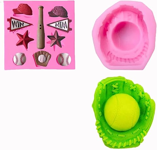 Juego de 2 moldes de silicona para guantes de sóftbol de béisbol para hacer dulces de fondant, moldes de chocolate, piruletas, postres, cubitos de