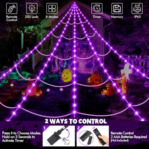 Image of OCATO 200 inch Halloween Decorations Spider Web Lights Outdoor +59 inch Fake Spider