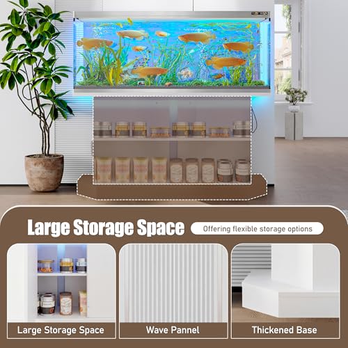 Image of 55-75 Gallon Aquarium Stand with Power Outlet, Heavy Duty Fish Tank Stand with 4 Cabinets, Storage Cabinet for Turtle Tank & Reptile Terrarium, 880LBS (47 inch-White)