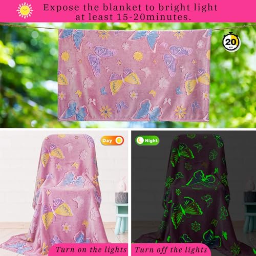 Image of Glow in The Dark Blanket for Kids Girls, Fuzzy Cozy Warm Soft Throw Blanket for Couch Bed Sofa, Girl Toys Butterfly Blankets for Teens Grandkids Unique Birthday Gifts 60 inchx80 inch