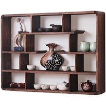 Solid Wood Wall-Mounted Storage Rack, Rectangular Modern Tea Set Rack, Hanging Curio Shelf, Desktop Trinket Shelf for Study, Living Room, BedroomBrown