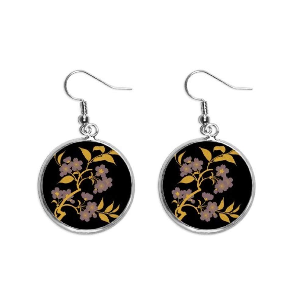 DIYthinker Pendientes colgantes de plata con diseño de flor japonesa, color negro