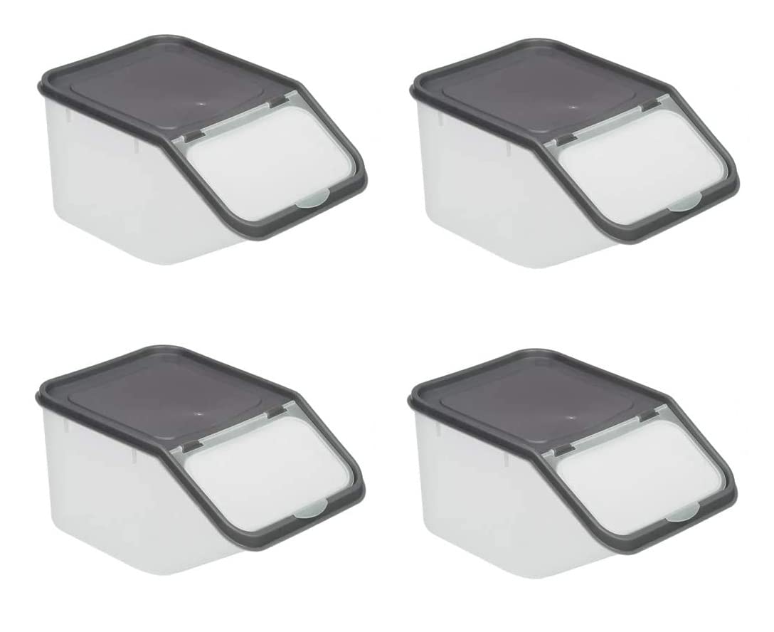 Invero Set of 4 Kitchen Dry Food Storage Plastic Tub Containers with Scoops - Ideal for Storing Pasta Shells, Cereals, Rice, Sweets, Pet Food and more - Grey