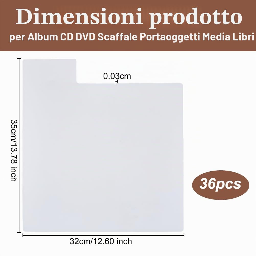BENECREAT 36 separatore Disco Vinile Divisori Album Plastica 32 x 35 cm Etichette Scaffale Organizzazione Stoccaggio Bianco