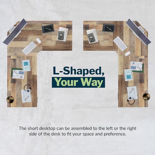 Image of Vari ComfortEdge 80x60 L-Shape Electric Standing Desk - Height Adjustable Sit-Stand VariDesk for Corner Office with Reversible Left /Right Design + Reclaimed Wood /Slate Legs (Ships in 3 Boxes)