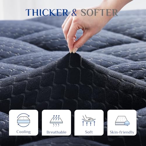 Dual Layer 3 Inch Memory Foam Mattress Topper King Size, 2 Inch Gel Memory Foam Plus 1 Inch Cooling Pillow Top Mattress Pad Cover, with 8-21 Inch Deep Pocket, Navy Blue