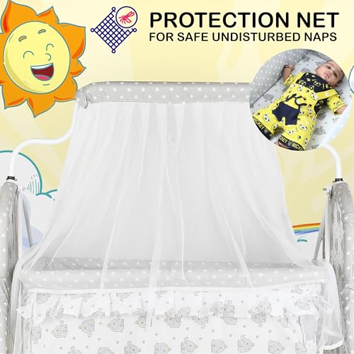 Image of Baby Cradle Swing with Polka Dot Pattern,Portable Foldable Design, Indoor Nursery Furniture (Grey 2)