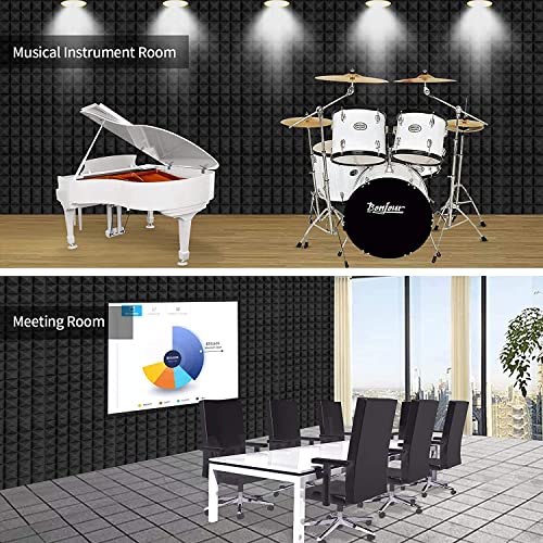 Image of YGM Acoustic Foams Pyramid Acoustic Panels 1 Footx1 Footx2inch Thick, 50 Density Acoustical Sound Proof Foam for Room, Studio, Echo Reduction & Noise Absorption (Black & Pink, Set of 12)