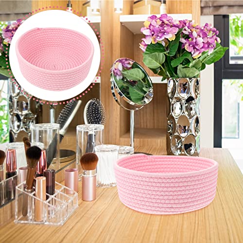 Ultnice Cotton Rope Storage Basket Woven Decorative Laundry Basket Round Sundries Hamper Storage Holder Nursery Bin For Bathroom Shelf Makeup Organization Pink #TOP7