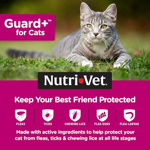 Nutri-Vet Guard+ para gatos – Prevenção de pulgas e carrapatos para gatos acima de 600 g – Impermeáv