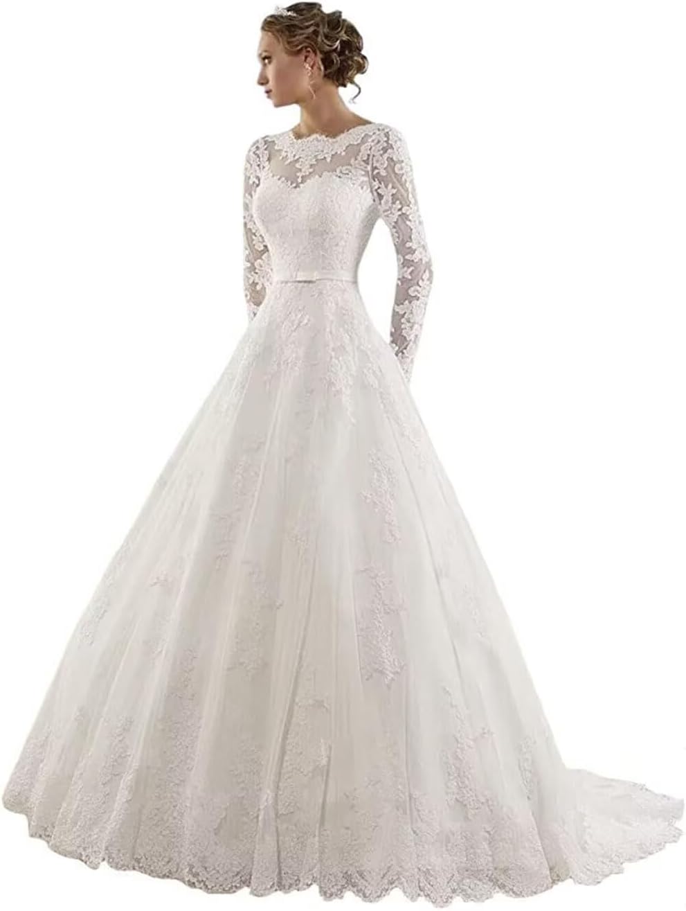 Long Sleeve Wedding Dresses for Bride Princess A Line Wedding Ball Gown Tulle Lace Beach Bridal Gowns